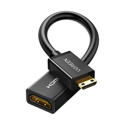 Adaptador Mini HDMI a HDMI (HDMI Tipo C) / 18Gbps / 4K@60Hz / HDR / Tecnología 3D / ARC / Carcasa PC+ABS / HDCP/ Longitud de 22 cm