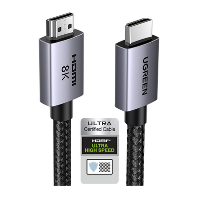 Cable HDMI 2.1 de 8K@60Hz | 2 m | 48Gbps | HDR10+ | 3D Inversivo| eARC | Dolby ATMOS | VVR | QMS | QFT | ALLM | 3 modos de Visualización | Certificado HDMI 8K | Niquelado | Nylon Trenzado | Carcasa de Aluminio.