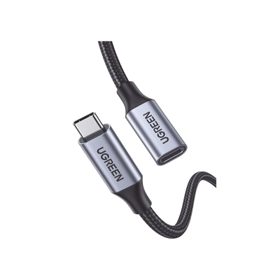 Cable USB-C Macho a USB-C Hembra | 1metro | USB-C 3.1 Gen 2 | Compatible con Thunderbolt 3 | Carcasa de Aluminio | Nylon Trenzado | Transferencia de Datos 10 Gbps | Soporta hasta 100W para Carga Rápida.