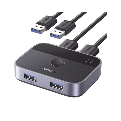 Conmutador USB para Compartir 2 Puertos USB 3.0 a 2 PC Ìs | Cambio Mediante Botón | Incluye Dos Cables USB de 1.5 m | ABS | Permite que 2 Usuarios Compartan 2 Dispositivos Periféricos USB 3.0, como una impresora, un escáner, etc.