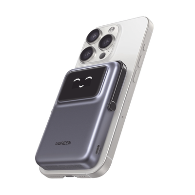 Power Bank Serie UNO Inalambrico | 10000mAh | 7.5W/20W | Con Emojis de Estado | Carga Rápida USB-C Bidireccional | Pantalla TFT Inteligente | Con Holder | Color Grey.
