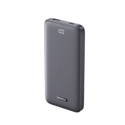 PowerBank Ultra Delgado 10000mAh | Dos Puertos | USB-A + USB-C | PD 3.0 20W | QC3.0 22.5W | FCP | AFC | Entrada/Salida USB-C (Carga y Alimentación) | Salida USB-A (Carga) | Pantalla Inteligente | Color Gris.