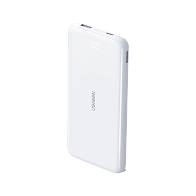 PowerBank Ultra Delgado 10000mAh | Dos Puertos | USB-A + USB-C | PD 3.0 20W | QC3.0 22.5W | FCP | AFC | Entrada/Salida USB-C (Carga y Alimentación) | Salida USB-A (Carga) | Pantalla Inteligente | Color Blanco.