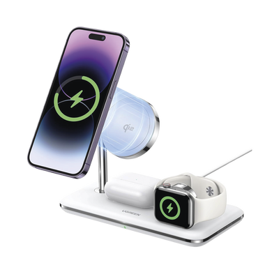 Cargador Inalámbrico MagSafe 3 en 1 | 25W | Certificación Oficial Qi2 | MFI | Perfecto para iPhone, AirPods y Apple Watch | Carga Adaptativa /Simultanea | Luz Indicadora LED | Incluye Cable.