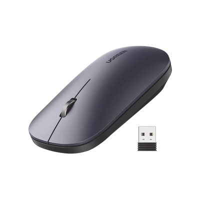 Mouse inalámbrico 2.4 GHz | Ultra Delgado y Silencioso | DPI 1000/1600/2000/4000 (Ajustable) | Alcance 10m | Scroll de Aluminio | Adaptable a diferentes superficies | Diseño suave al tacto | Contiene Receptor USB | Color Negro.