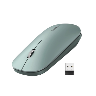 Mouse inalámbrico 2.4 GHz | Ultra Delgado y Silencioso | DPI 1000/1600/2000/4000 (Ajustable) | Alcance 10m | Scroll de Aluminio | Adaptable a diferentes superficies | Diseño suave al tacto | Contiene Receptor USB | Color Verde