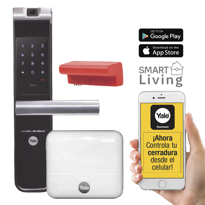 Kit Cerradura con manija YMF40A y HUB, Apertura por, Código, Biometría y apertura por SMARTPHONE, Para puertas de 35 a 90 mm de espesor
