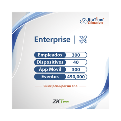 LICENCIA ENTERPRISE BIOTIME CLOUD 2.0 / 300 USUARIOS / 40 DISPOSITIVOS (Licencia Anual)