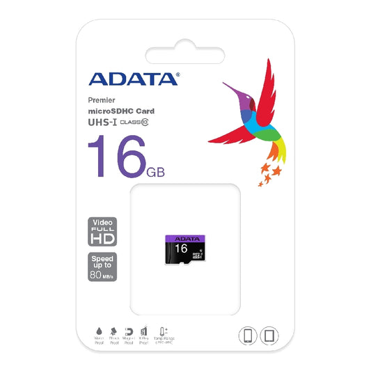 MEMORIA ADATA MICRO SDHC 16GB UHS-I CLASE 10 C/ADAPTADOR (AUSDH16GUICL10-RA1)
