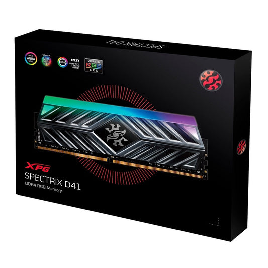 MEMORIA XPG SPECTRIX D41 UDIMM DDR4 16GB PC4-25600 3200MHZ C16 1.35V RGB CON DISIPADOR PC/GAMER TITANIO (AX4U320016G16A-ST41)