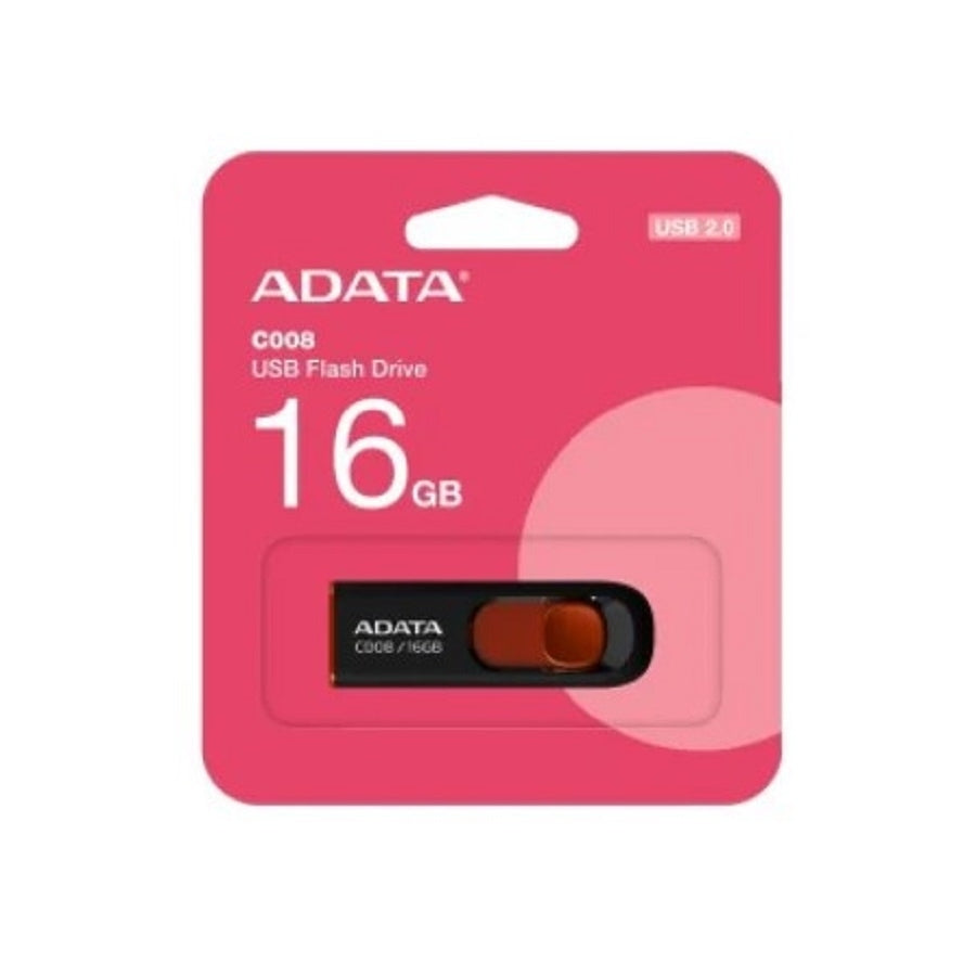 MEMORIA ADATA 16GB USB 2.0 C008 RETRACTIL NEGRO- ROJO (AC008-16G-RKD)