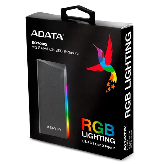 CARCASA ADATA EC700G PARA UNIDADES DE ESTADO SOLIDO M.2 PCIE/SATA USB 3.2 TIPO C WINDOWS MAC LINUX ANDROID COLOR NEGRO (AEC700GU32G2-CGY)