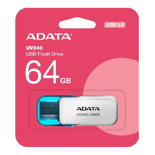 MEMORIA ADATA 64GB USB 2.0 UV240 BLANCO- AZUL (AUV240-64G-RWH)