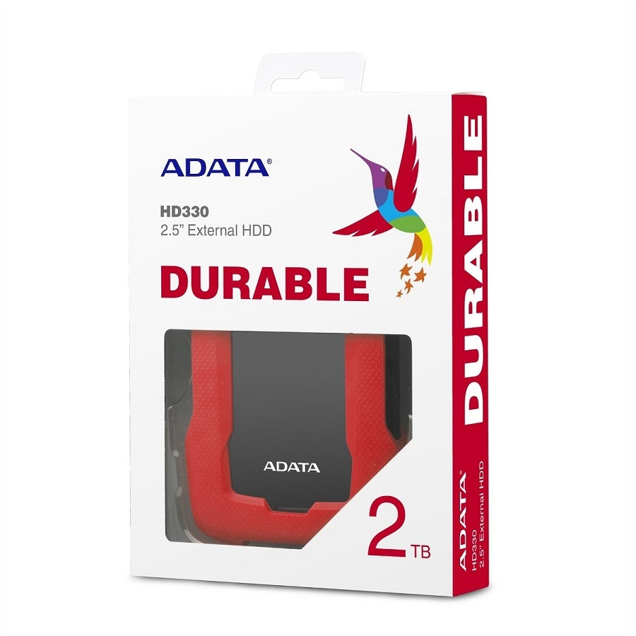DISCO DURO EXTERNO ADATA HD330 2TB PORTATIL 2.5 USB 3.2 WINDOWS MAC LINUX CONTRAGOLPES SLIM COLOR ROJO (AHD330-2TU31-CRD)