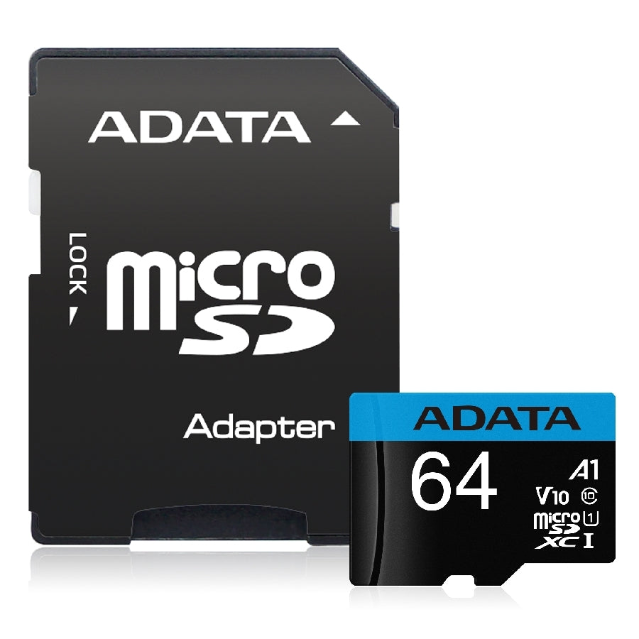 MEMORIA ADATA MICRO SDXC/SDHC 64GB UHS-I 100MB/25MB CLASE 10 V10 A1 C/ADAPTADOR (AUSDX64GUICL10A1-RA1)