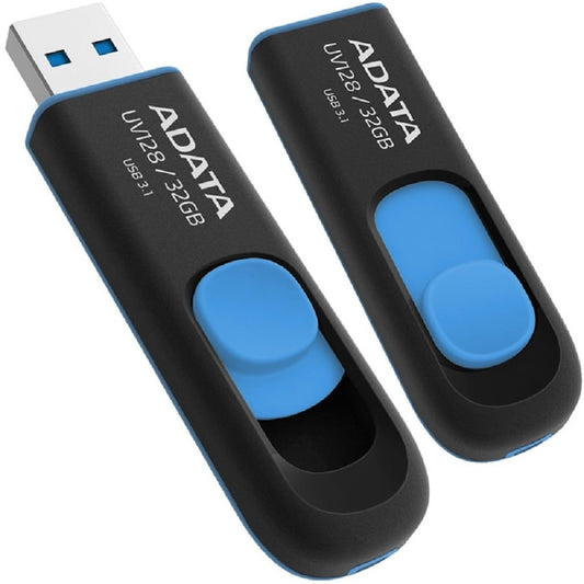 MEMORIA ADATA 32GB USB 3.2 UV128 RETRACTIL NEGRO-AZUL (AUV128-32G-RBE)