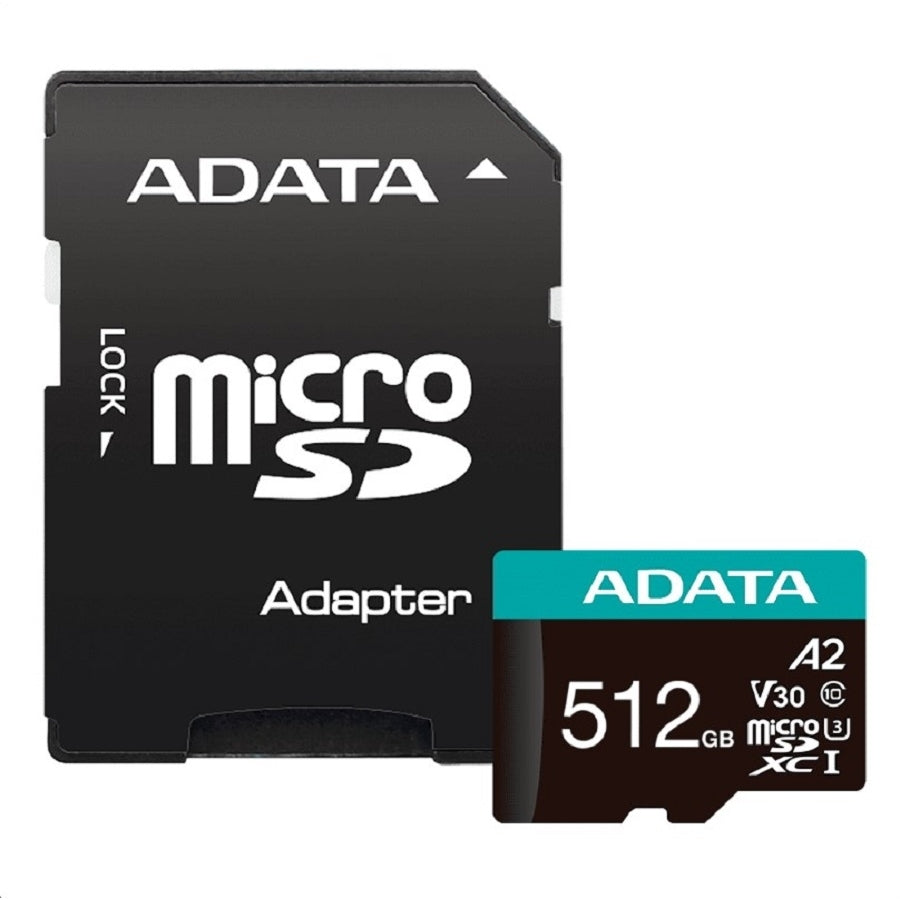 MEMORIA ADATA MICRO SDXC/SDHC 512GB UHS-I 100MB/85MB CLASE 10 V30 A2 C/ADAPTADOR (AUSDX512GUI3V30SA2-RA1)