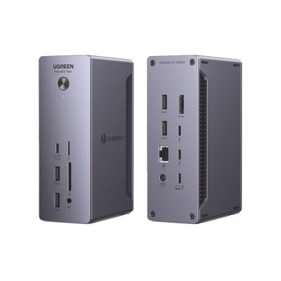 HUB USB-C (Docking Revodok Max 213) 13 en 1 | 2 Thunderbolt 4 (40Gbps,8K@30Hz) | 2 USB-A 3.2 (10Gbps) | 1 USB-C 3.2 (10Gbps, 20W) | 2 USB-A 3.0 (5Gbps) | Display Port 1.4 8K@30Hz | RJ45 (2.5 Gigabit) | SD + Micro SD (TF) 4.0 | Jack Audio 3.5mm.