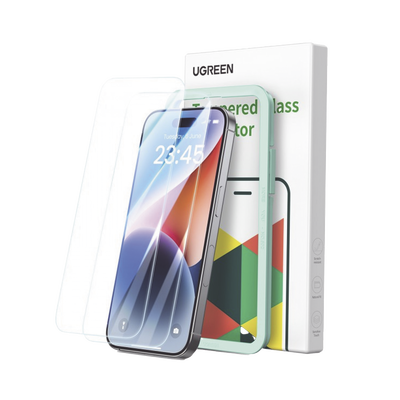 Protector de pantalla UGREEN HD con marco de instalación para iPhone 15 Plus/16 Plus (paquete de 2)