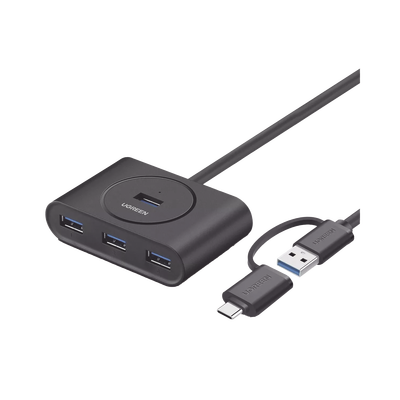 HUB USB-A y C 3.0 4 en 1 | Con Conector USB-C y USB-A | 4 Puertos USB-A 3.0 (5Gbps) | Cable de 25cm | Indicador Led | Ideal para Transferencia de Datos | Entrada Micro USB para alimentar equipos de mayor consumo.