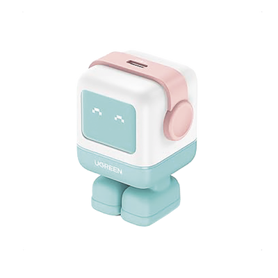 Cargador Mini GaNRobot 30W serie UNO | 1 USB-C de Carga Rápida | Tecnología GaN II | Multiprotocolo PD/QC/SCP/FCA | Carga Inteligente | Pantalla LED | Zapato Magnético Extraíble | Thermal Guard | Color Pink-Blue
