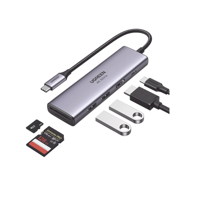 HUB USB-C Multifuncional   a  HDMI 4K@60Hz / HDCP2.2 / HDR10/3D / 2 Puertos USB3.0 / Lector de Tarjetas SD+TF (Uso Simultáneo) / USB C PD 100W / 6 en 1