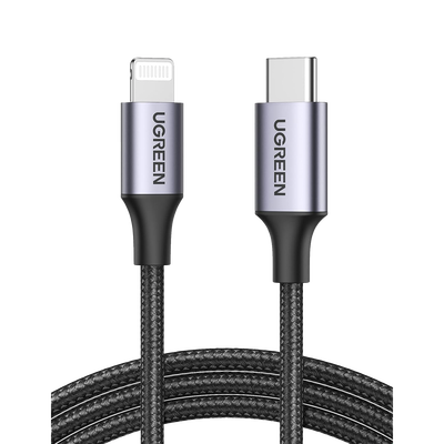 Cable USB-C a Lightning | 2 Metros | Certificado MFi | Carga Rápida 60W | 480 Mbps | Conector C94 | Adecuado para iPhone, iPad y iPod | Protección Integrada | Caja de Aluminio | Nylon Trenzado | Color Negro.