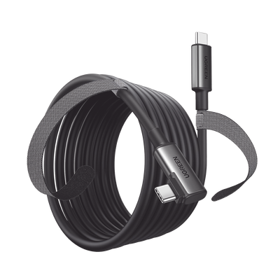 Cable USB-C a USB-C (Cable Link) | 5 metros (16 pies) |  Transferencia de Alta Velocidad | Carga Rápida | Un Extremo Angulado | Caja de Aluminio | Nylon Trenzado.