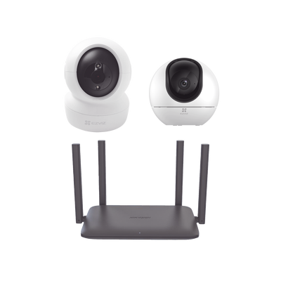 Kit de Camaras Wi-Fi Para Interior, Incluye 1 pieza CS-H6 / 1 Pieza C6N / 1 Pieza de Router DS-3WR15X / Seguimiento Inteligente / Ranura para Memoria / Audio de Dos Vías / Wifi 6 / 4 Puertos 1000 Mbps