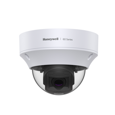 Domo IP 5 MP / Lente Mot. 2.7-13.5 mm / Exterior / 50 mts IR / H.265 / NDAA / ONVIF / IP67 / IK10 / Detección Sabotaje / Movimiento / Rostros / Intrusión / Merodeo / Objeto Abandonado / Alarmas y Audio I/O / PoE / Serie 60 Honeywell Security