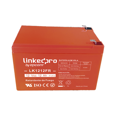 Batería 12 V / 12 Ah / UL / Tecnología AGM / Vida útil promedio de 5 años / Retardante a la Flama / Uso en equipo electrónico, Alarmas de Intrusión / Incendio / Control de acceso / Video Vigilancia / Terminales F1