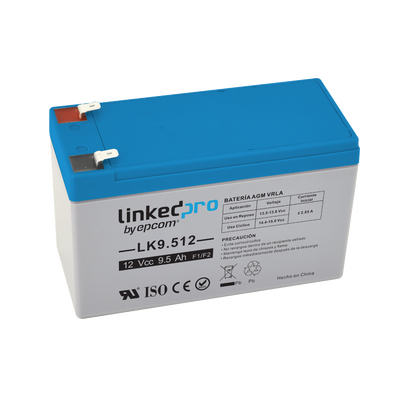 Batería 12 V / 9.5 Ah / UL / Tecnología AGM / Vida útil promedio 5 años / Para uso en equipo electrónico, Alarmas de Intrusión / Incendio/ Control de acceso / Video Vigilancia / Terminales F1 ( Incluye adaptador F
