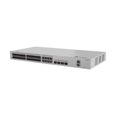 Switch de Distribución/Core Gigabit Administrable  Capa 3 / 24 puertos 1GE SFP ( Combo con 8 Puertos 10/100/1000 Mbps) / 4 Puertos 10GE SFP+ Uplink / ERPS / Rutas Estáticas / iStack / Administración Nube Gratis