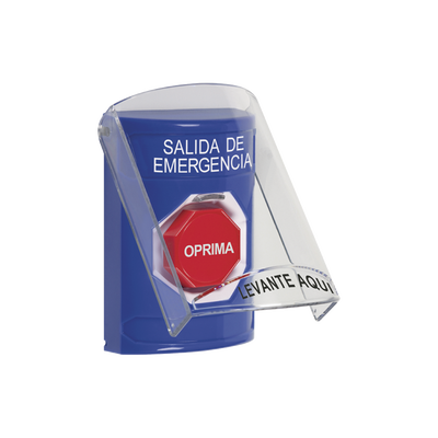 Botón de Salida de Emergencia, Texto en Español, Tapa Protectora de Policarbonato Súper Resistente, Restablecimiento con Llave