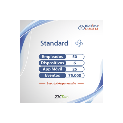 LICENCIA STANDART BIOTIME CLOUD 2.0  / 50 USUARIOS / 6 DISPOSITIVOS (Licencia Anual)
