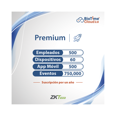 LICENCIA PREMIUM BIOTIME CLOUD 2.0  / 500 USUARIOS / 60 DISPOSITIVOS (Licencia Anual)