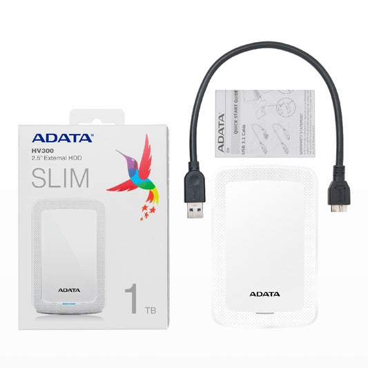 DISCO DURO EXTERNO ADATA HV300 1TB PORTATIL 2.5 USB 3.2 WINDOWS MAC LINUX DASHDRIVE SLIM COLOR BLANCO (AHV300-1TU31-CWH)