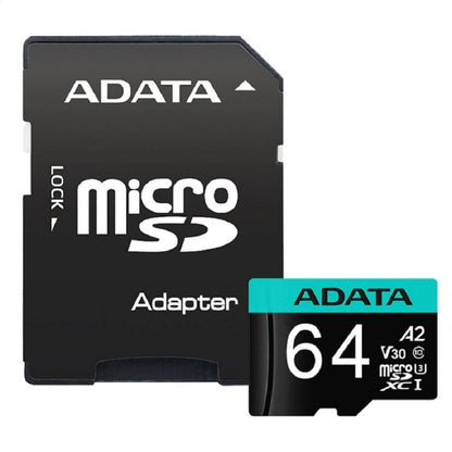 MEMORIA ADATA MICRO SDXC/SDHC 64GB UHS-I 100MB/80MB CLASE 10 V30 A2 C/ADAPTADOR (AUSDX64GUI3V30SA2-RA1)