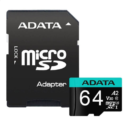 MEMORIA ADATA MICRO SDXC/SDHC 64GB UHS-I 100MB/80MB CLASE 10 V30 A2 C/ADAPTADOR (AUSDX64GUI3V30SA2-RA1)