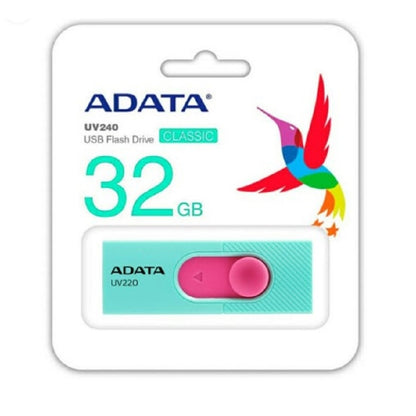 MEMORIA ADATA 32GB USB 2.0 UV220 RETRACTIL AZUL-ROSA (AUV220-32G-RGNPK)