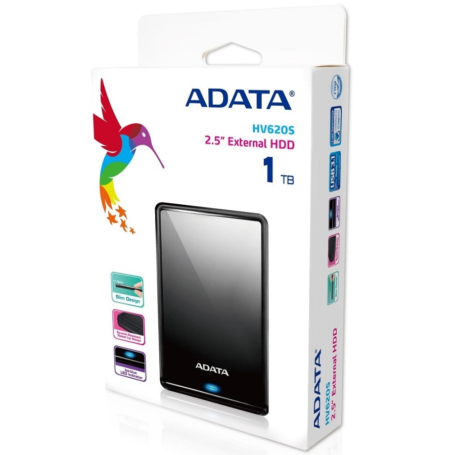 DISCO DURO EXTERNO ADATA HV620S 1TB PORTATIL 2.5 USB 3.2 WINDOWS MAC LINUX DASHDRIVE SLIM COLOR NEGRO (AHV620S-1TU31-CBK)