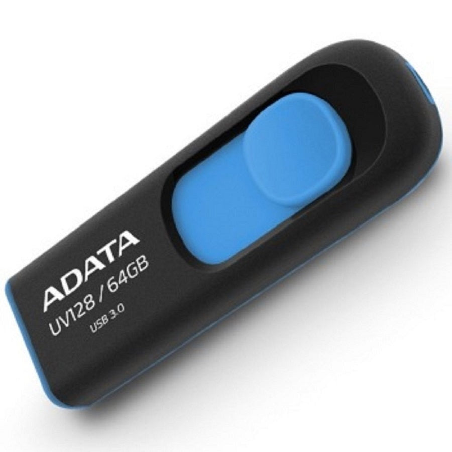 MEMORIA ADATA 64GB USB 3.2 UV128 RETRACTIL NEGRO-AZUL (AUV128-64G-RBE)