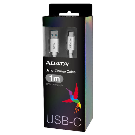 CABLE ADATA TIPO-C A USB 3.0 100CM 2.1A PLATEADO ANDROID/WINDOWS, PUERTO TIPO-C REVERSIBLE