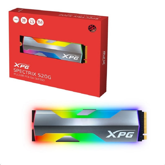 UNIDAD DE ESTADO SOLIDO SSD INTERNO XPG SPECTRIX 500GB S20G M.2 2280 NVME PCIE GEN 3X4 LECT.2500 ESCRIT. 1800 MBS 3DNAND PC MINIPC CON DISIPADOR GAMER RGB (ASPECTRIXS20G-500G-C)