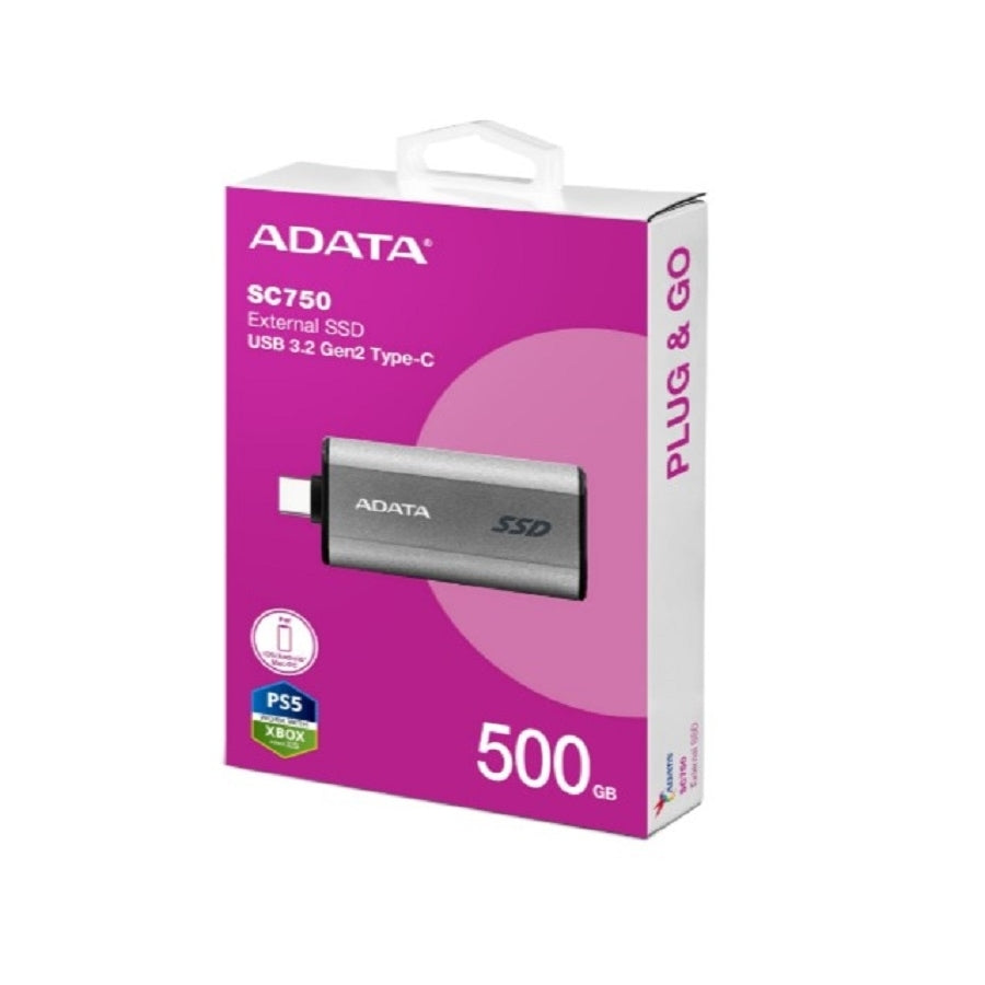 UNIDAD DE ESTADO SOLIDO EXTERNO 500GB ADATA SC750 PORTATIL USB TIPO C NEGRO WINDOWS MAC LINUX ANDROID PS4/5 XBOX SERIES X S (SC750-500G-CCBK)