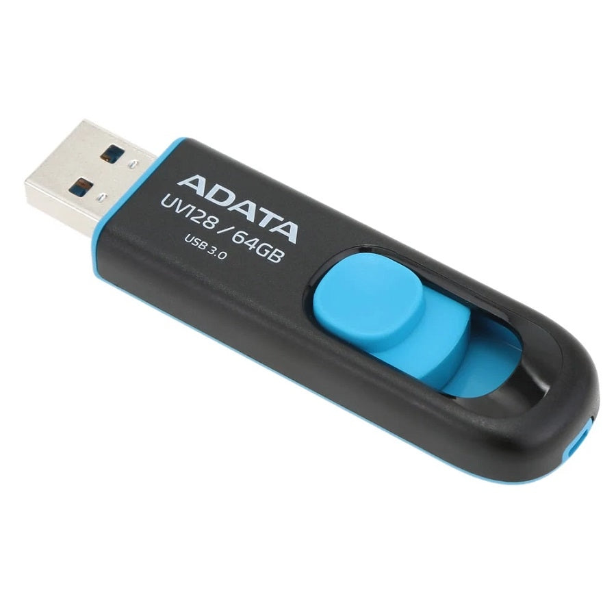 MEMORIA ADATA 64GB USB 3.2 UV128 RETRACTIL NEGRO-AZUL (AUV128-64G-RBE)