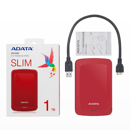 DISCO DURO EXTERNO ADATA HV300 1TB PORTATIL 2.5 USB 3.2 WINDOWS MAC LINUX DASHDRIVE SLIM COLOR ROJO (AHV300-1TU31-CRD)