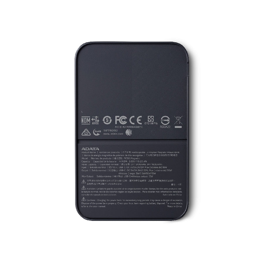 BATERIA DE RESPALDO ADATA  POWER BANK MAGNÉTICO PR100 10000 MAH / USB-C / CARGA INALÁMBRICA / NEGRO (PR100-12BK)