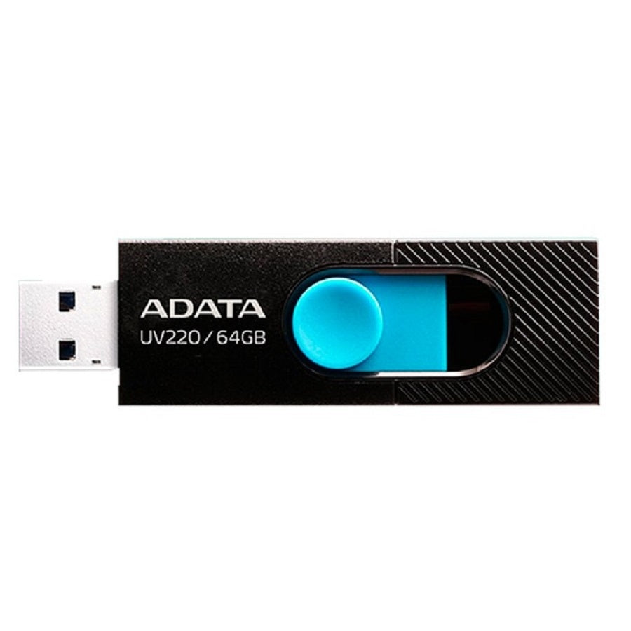 MEMORIA ADATA 64GB USB 2.0 UV220 RETRACTIL NEGRO-AZUL (AUV220-64G-RBKBL)