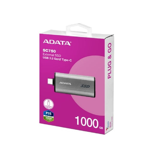 UNIDAD DE ESTADO SOLIDO EXTERNO 1TB ADATA SC750 PORTATIL USB TIPO C NEGRO WINDOWS MAC LINUX ANDROID PS4/5 XBOX SERIES X S (SC750-1000G-CCBK)